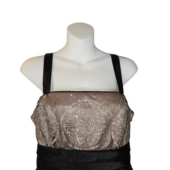 R & M Richards Womens Size 6 Beige Prom Dress Black Lace Overlay Glitter Formal - Picture 3 of 14